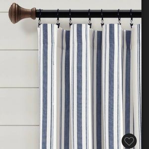 Farmhouse style striped blue curtains